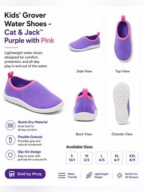 Cat & Jack Purple Water Shoes with Pink Trim